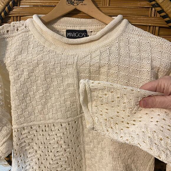 Vintage Margo’s Hong Kong Cream Knit Sweater Ramie Cotton Medium grandmacore - Picture 7 of 8